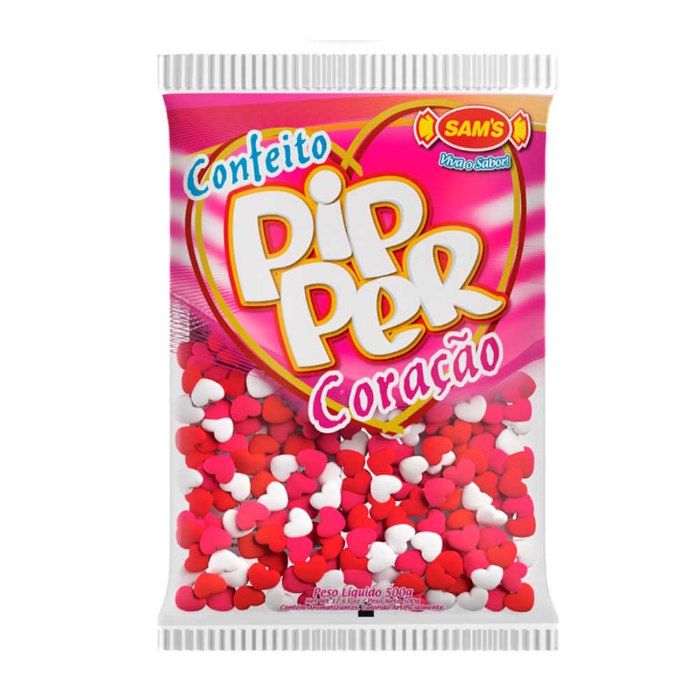 Confeito-Vermelho-e-Branco-Morango-Coracao-Pipper-500Gr---Simas Confeito-Vermelho-e-Branco-Morango-Coracao-Pipper-500Gr---Simas