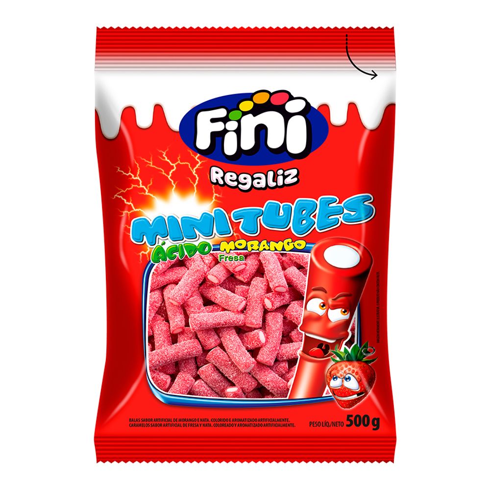 Bala-Gelatina-Morango-Citrico-Mini-Tubes-500gr---Fini Bala-Gelatina-Morango-Citrico-Mini-Tubes-500gr---Fini