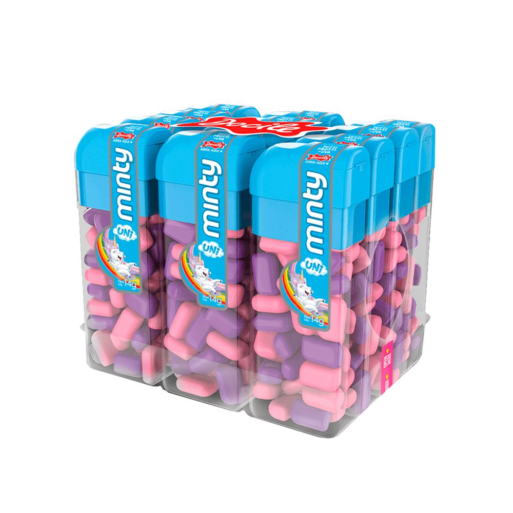 Pastilha-Mix-de-Tutti-Frutti-e-Uva-Mini-Uni--Minty-168g-c-12-unid----Docile Pastilha-Mix-de-Tutti-Frutti-e-Uva-Mini-Uni--Minty-168g-c-12-unid----Docile