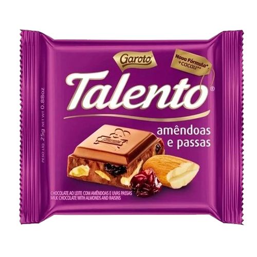 Tablete-Mini-Chocolate-ao-Leite-com-Amendoas-e-Passas-25Gr-Talento---Garoto