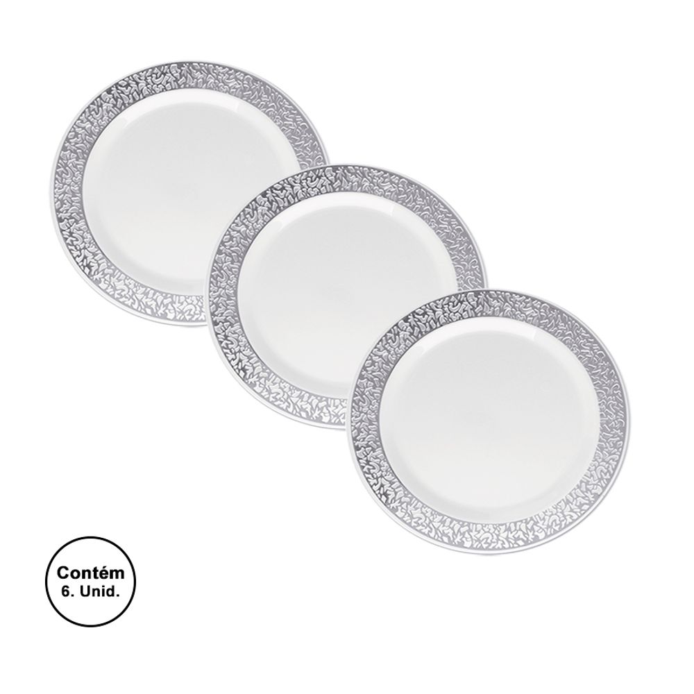 Prato-Descartavel-Sobremesa-Vazado-Prata-c-6-Unid.---Silver-Plastic Prato-Descartavel-Sobremesa-Vazado-Prata-c-6-Unid.---Silver-Plastic