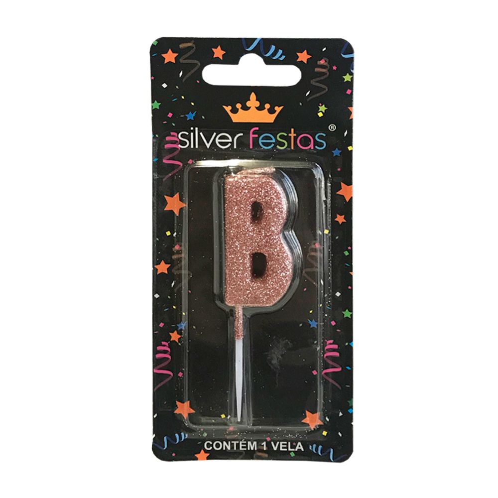 Vela-Letra-B-Rose-Gold---Silver-Festas Vela-Letra-B-Rose-Gold---Silver-Festas