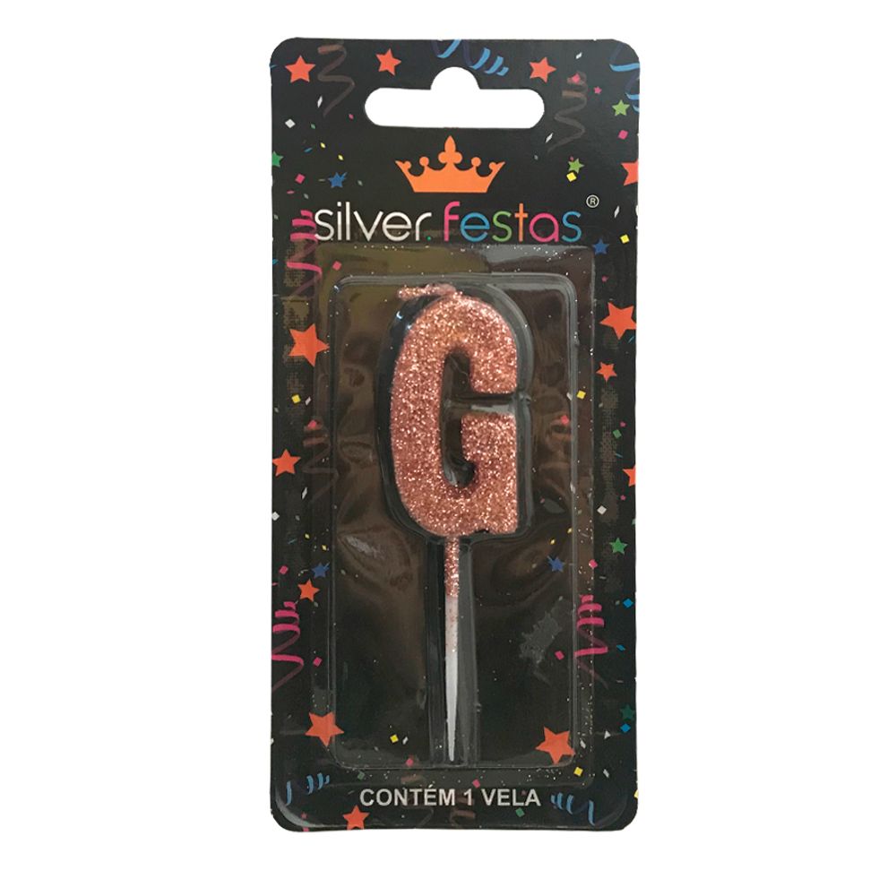 Vela-Letra-G-Rose-Gold---Silver-Festas Vela-Letra-G-Rose-Gold---Silver-Festas