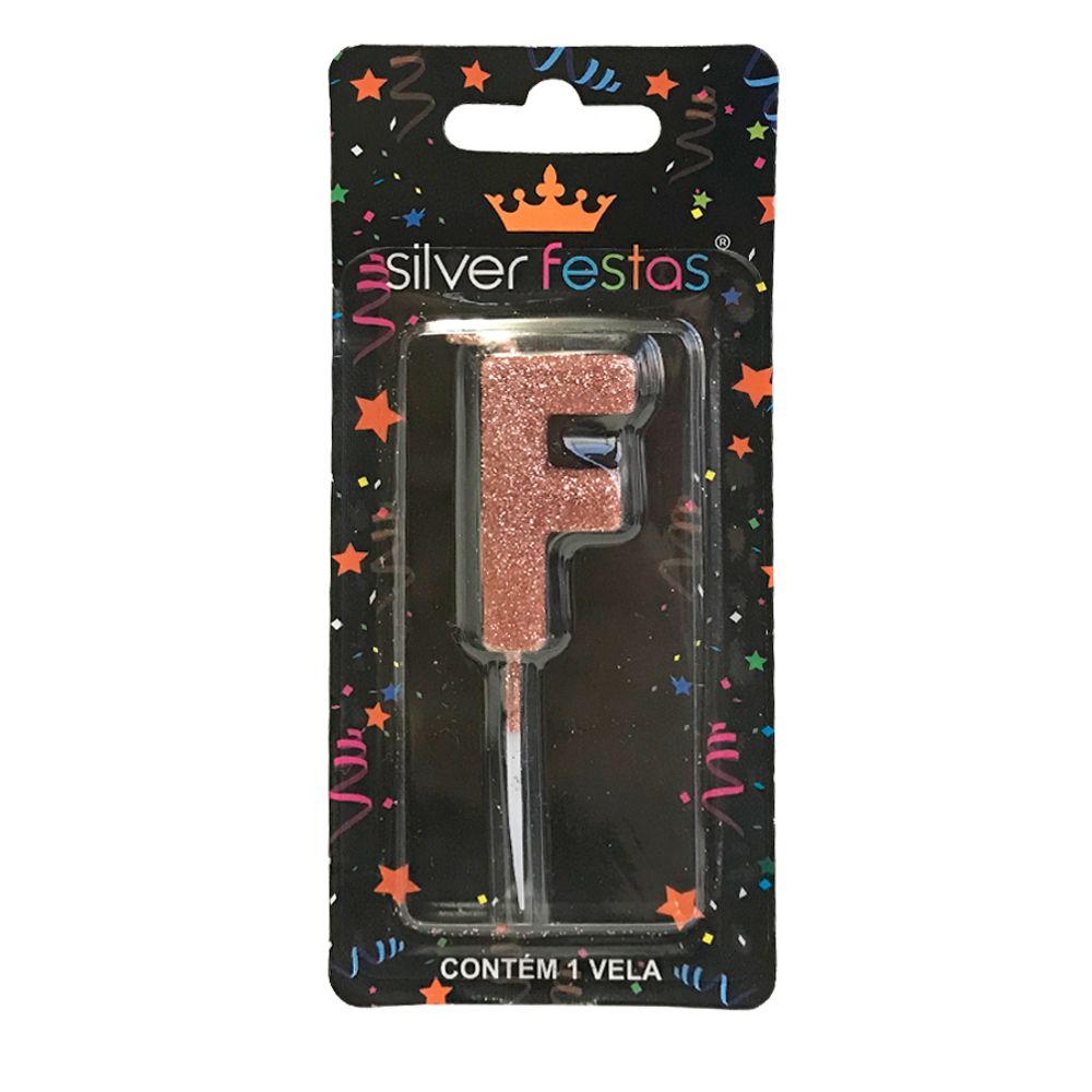 Vela-Letra-F-Rose-Gold---Silver-Festas Vela-Letra-F-Rose-Gold---Silver-Festas