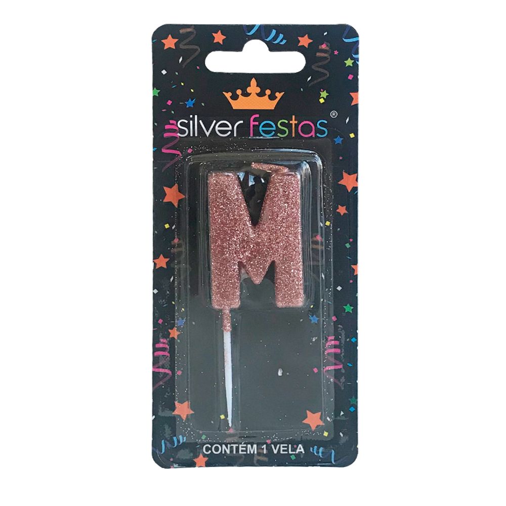 Vela-Letra-M-Rose-Gold---Silver-Festas Vela-Letra-M-Rose-Gold---Silver-Festas