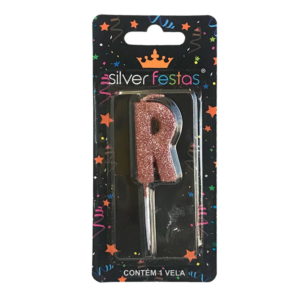 Vela-Letra-R-Rose-Gold---Silver-Festas Vela-Letra-R-Rose-Gold---Silver-Festas