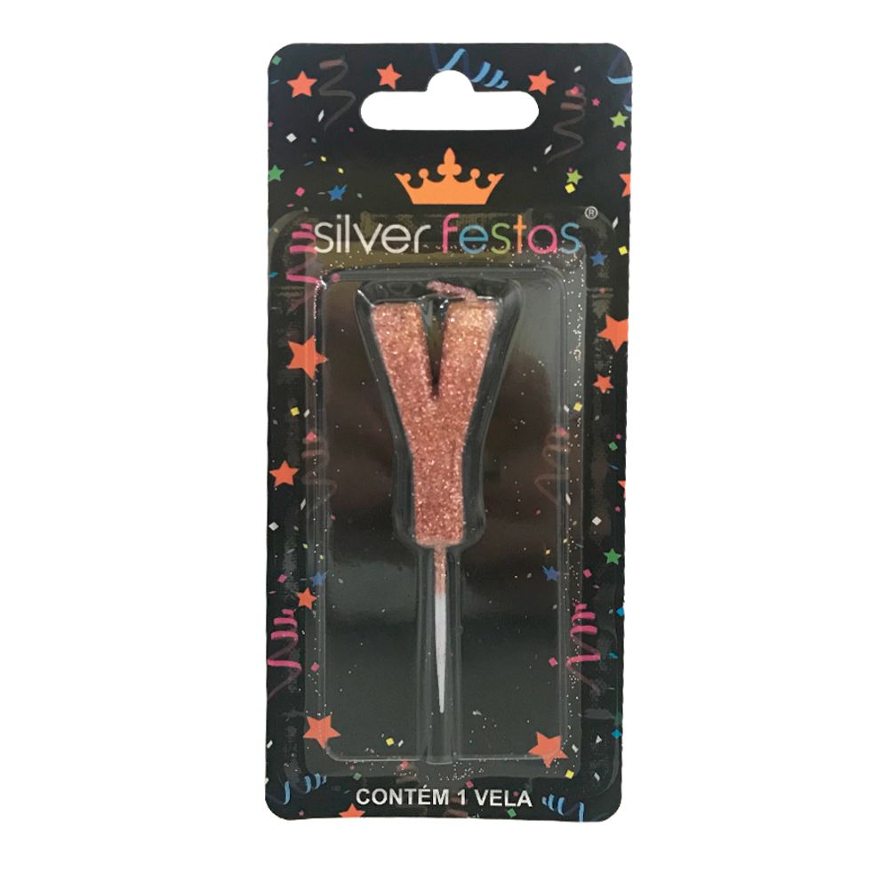 Vela-Letra-Y-Rose-Gold---Silver-Festas Vela-Letra-Y-Rose-Gold---Silver-Festas