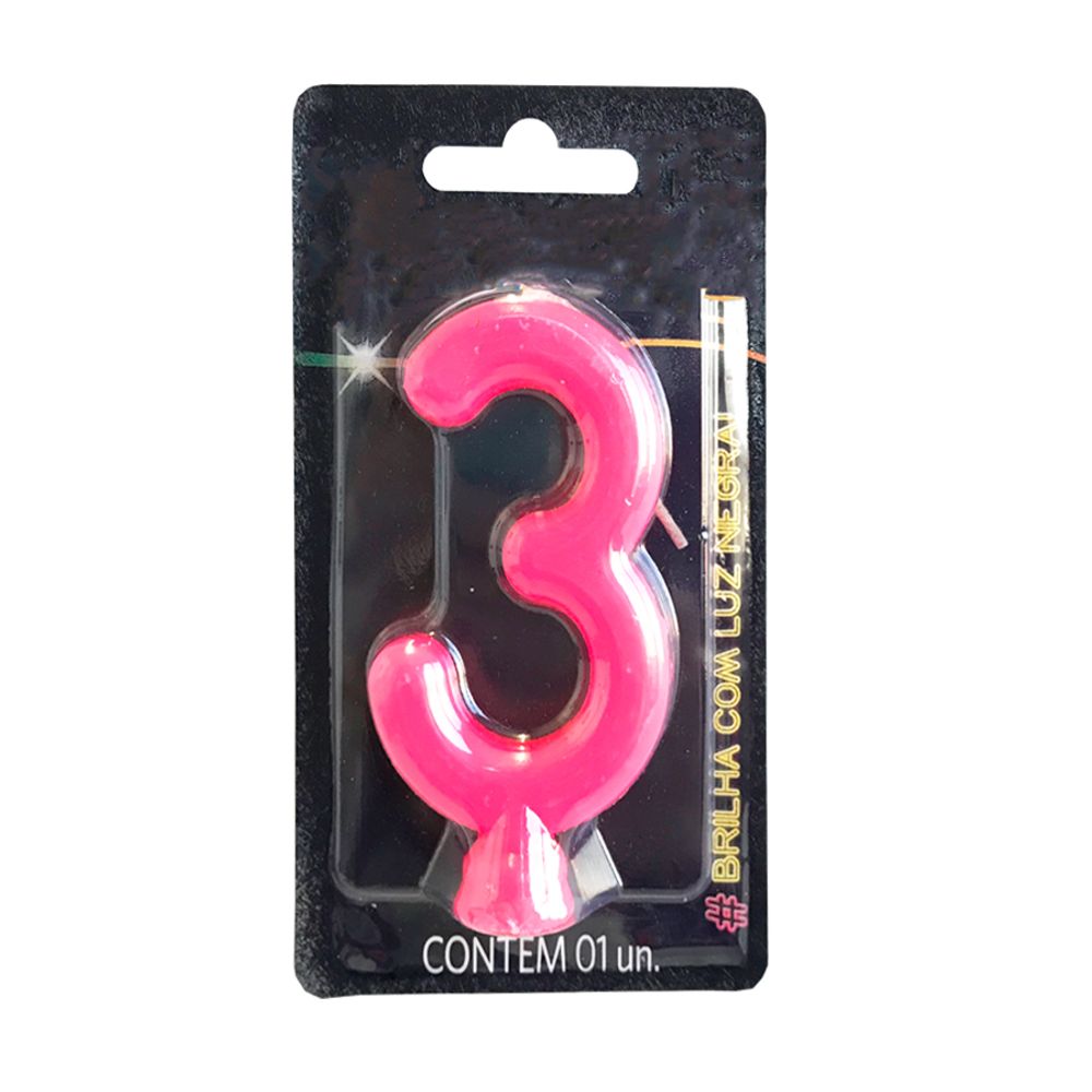 Vela-Neon-Pink-Numero-3---Festcolor Vela-Neon-Pink-Numero-3---Festcolor