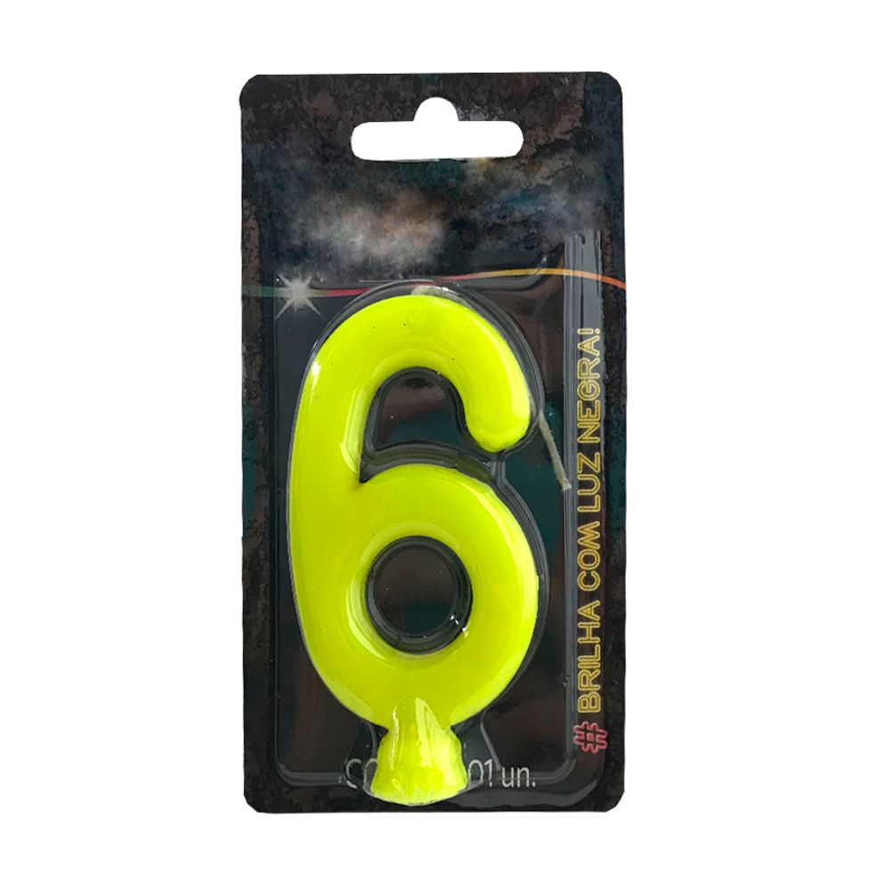 Vela-Neon-Amarelo-Numero-6---Festcolor Vela-Neon-Amarelo-Numero-6---Festcolor