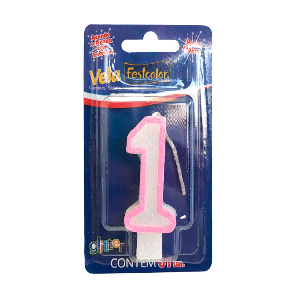 Vela-com-Glitter-Rosa-Numero-1---Festcolor Vela-com-Glitter-Rosa-Numero-1---Festcolor