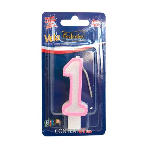 Vela-com-Glitter-Rosa-Numero-1---Festcolor