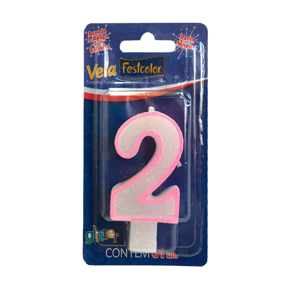 Vela-com-Glitter-Rosa-Numero-2---Festcolor Vela-com-Glitter-Rosa-Numero-2---Festcolor