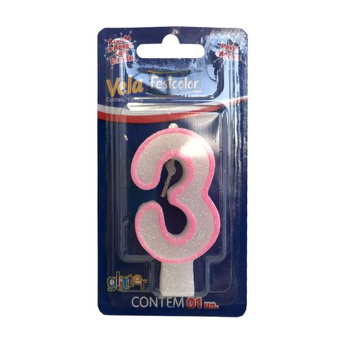 Vela-com-Glitter-Rosa-Numero-3---Festcolor