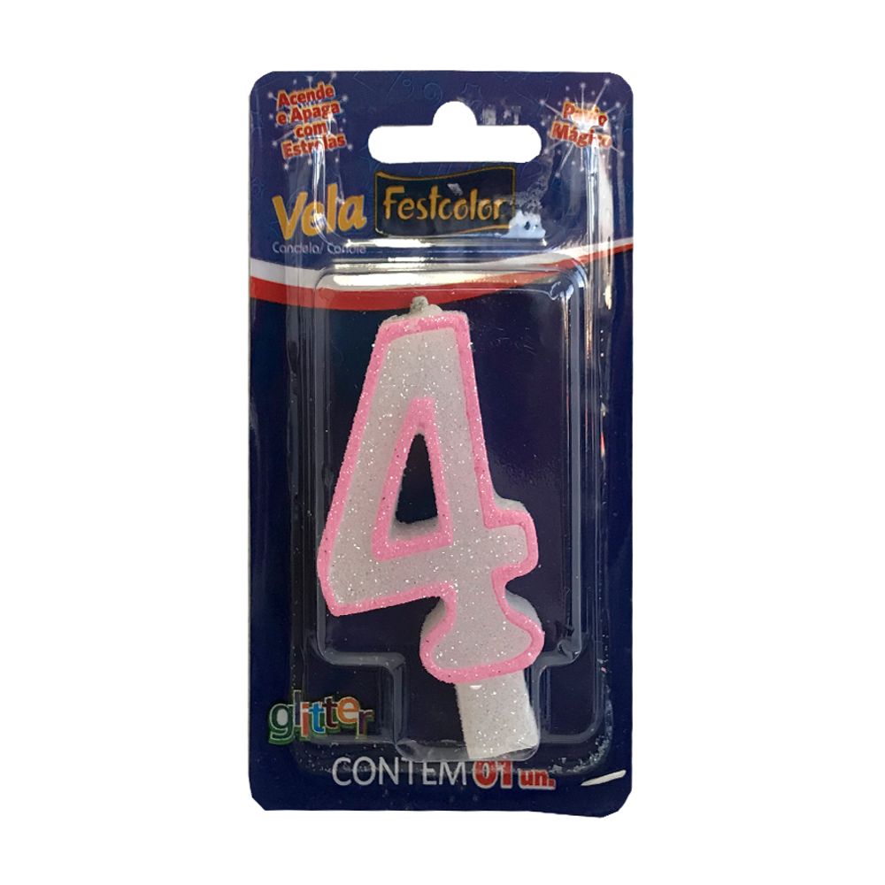 Vela-com-Glitter-Rosa-Numero-4---Festcolor Vela-com-Glitter-Rosa-Numero-4---Festcolor