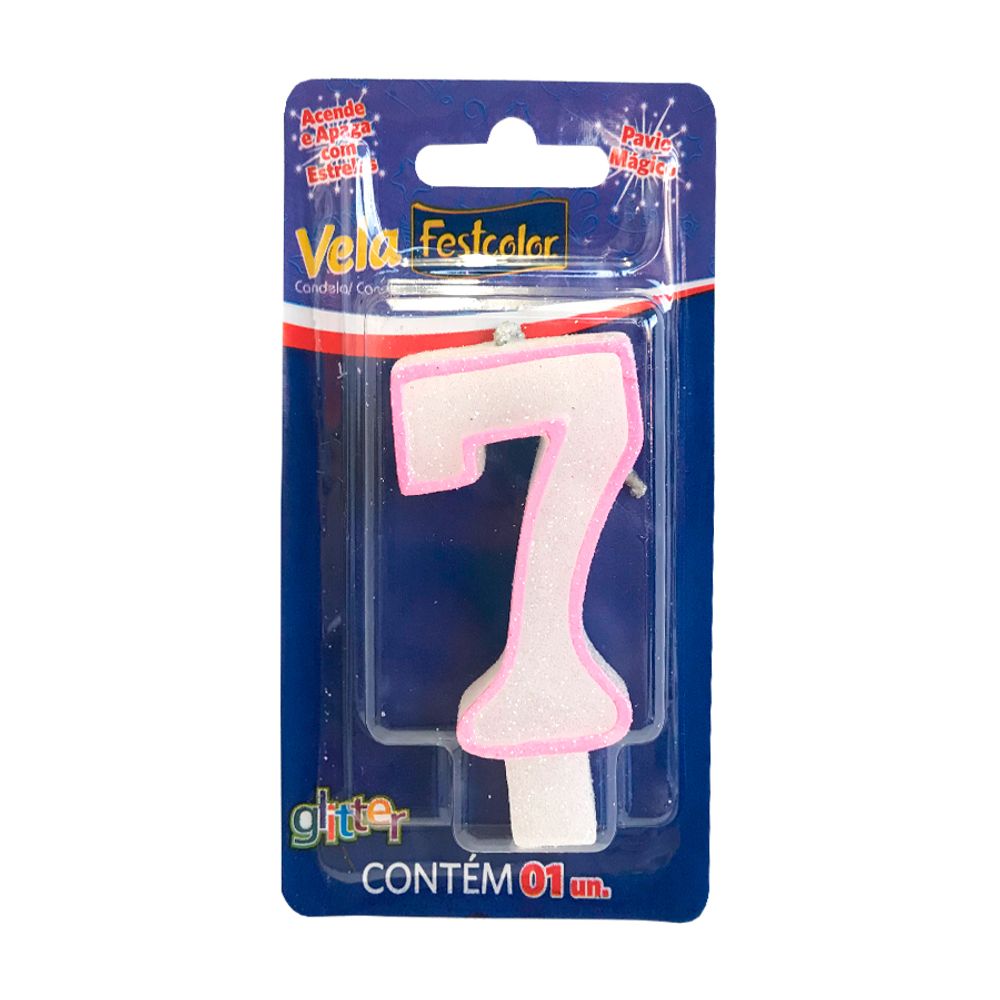 Vela-com-Glitter-Rosa-Numero-7---Festcolor Vela-com-Glitter-Rosa-Numero-7---Festcolor