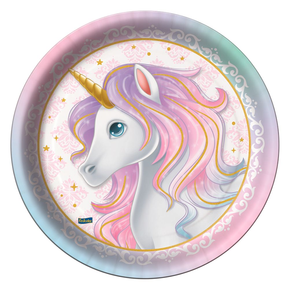 Prato-Decorativo-Tema-Unicornio-c-8-Unid.---Festcolor Prato-Decorativo-Tema-Unicornio-c-8-Unid.---Festcolor