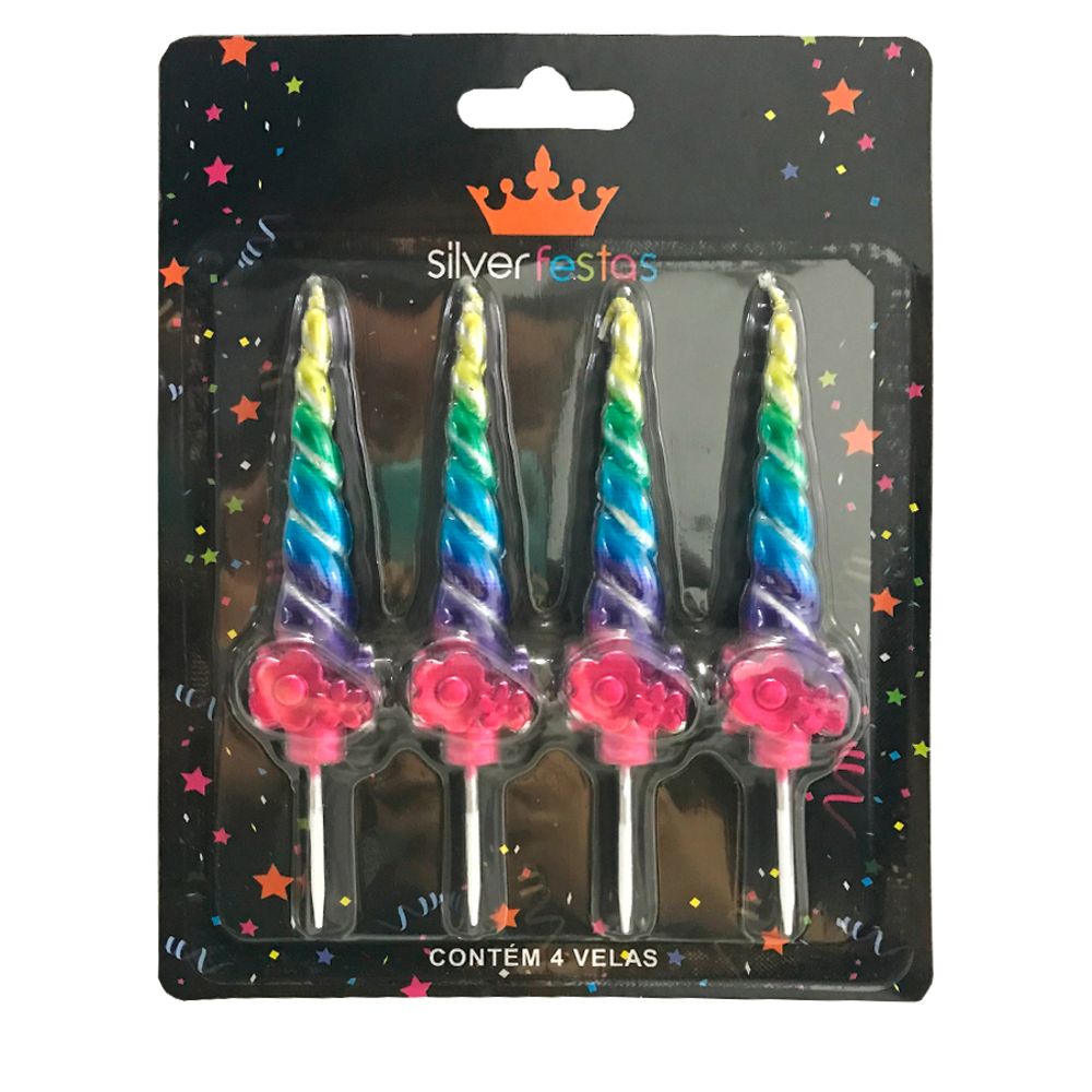 Vela-Tema-Unicornio-c-4-Unid.---Silver-Plastic Vela-Tema-Unicornio-c-4-Unid.---Silver-Plastic