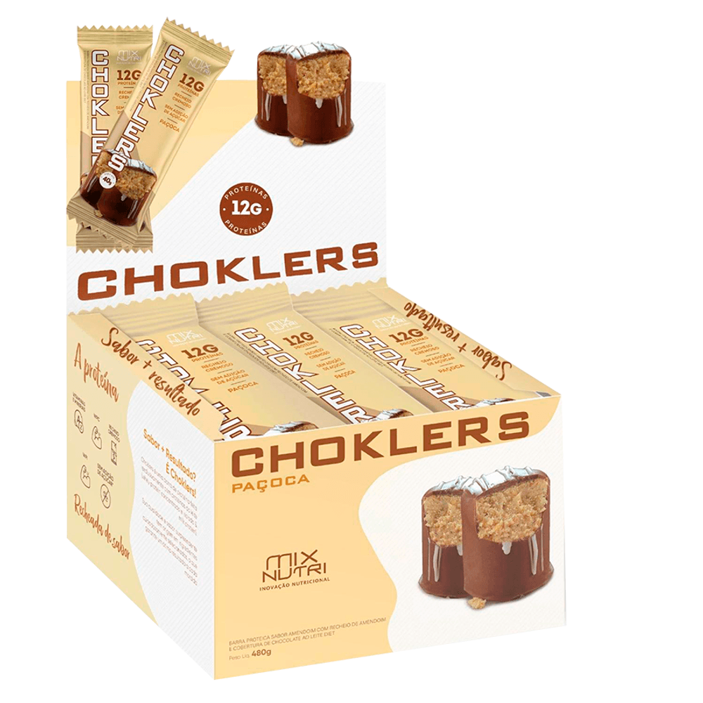 Barra-de-Proteina-Sabor-Amendoim-com-Recheio-de-Amendoim-Choklers-C-12-Unid.---Mix-Nutri Barra-de-Proteina-Sabor-Amendoim-com-Recheio-de-Amendoim-Choklers-C-12-Unid.---Mix-Nutri