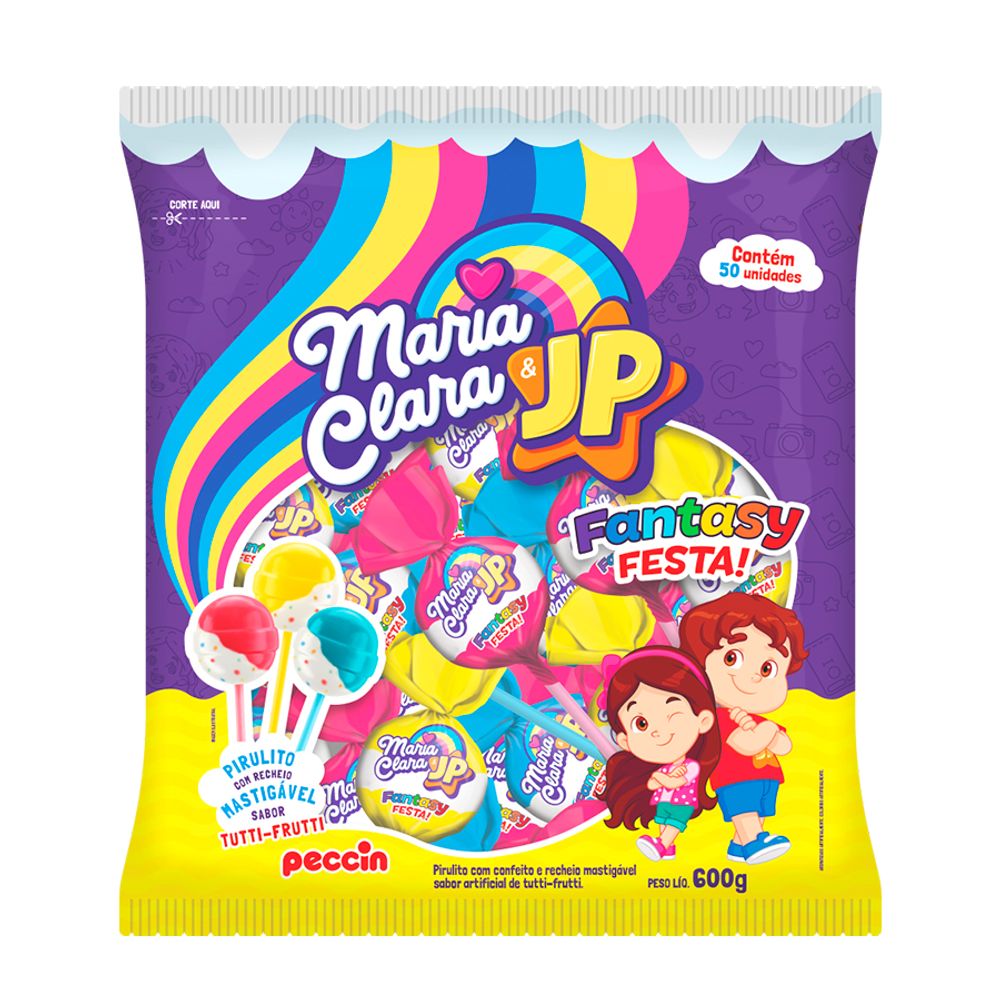 Pirulito-Fantasy-com-Recheio-Mastigavel-tema-Maria-Clara---JP-600gr---Peccin Pirulito-Fantasy-com-Recheio-Mastigavel-tema-Maria-Clara---JP-600gr---Peccin