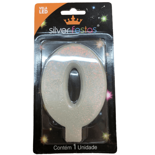 Vela-Branca-Led-Numero-0---Silver-Plastic