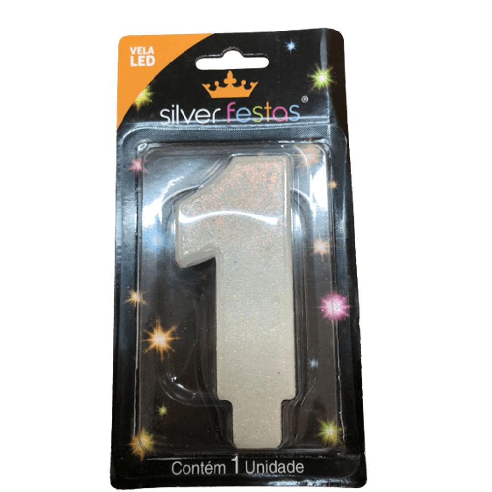 Vela-Branca-Led-Numero-1---Silver-Plastic Vela-Branca-Led-Numero-1---Silver-Plastic