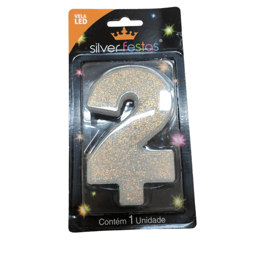 Vela-Branca-Led-Numero-2---Silver-Plastic