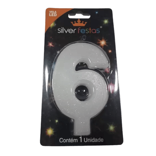 Vela-Branca-Led-Numero-6---Silver-Plastic