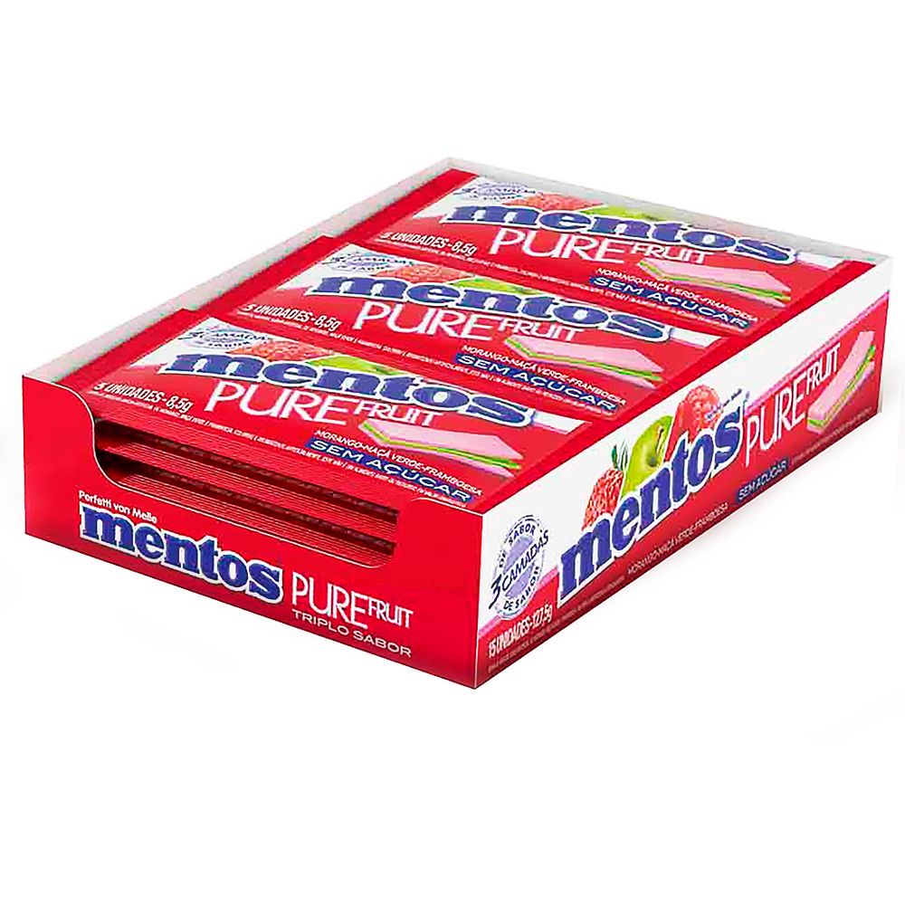 Chiclete Mentos 3 Camadas Pure Fruit Com 15 Unidades Supernova