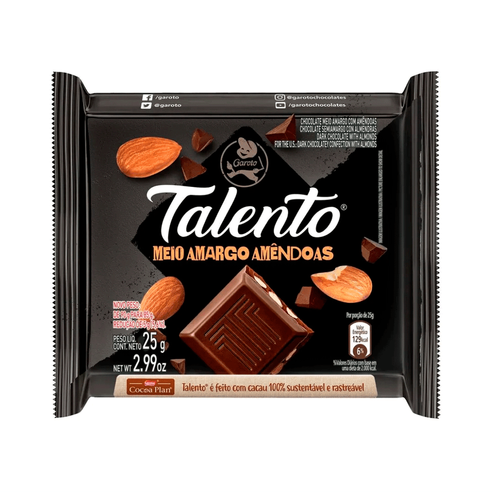 Tablete-Mini-Chocolate-Meio-Amargo-Amendoas-25g-Talento---Garoto-1- Tablete-Mini-Chocolate-Meio-Amargo-Amendoas-25g-Talento---Garoto-1-